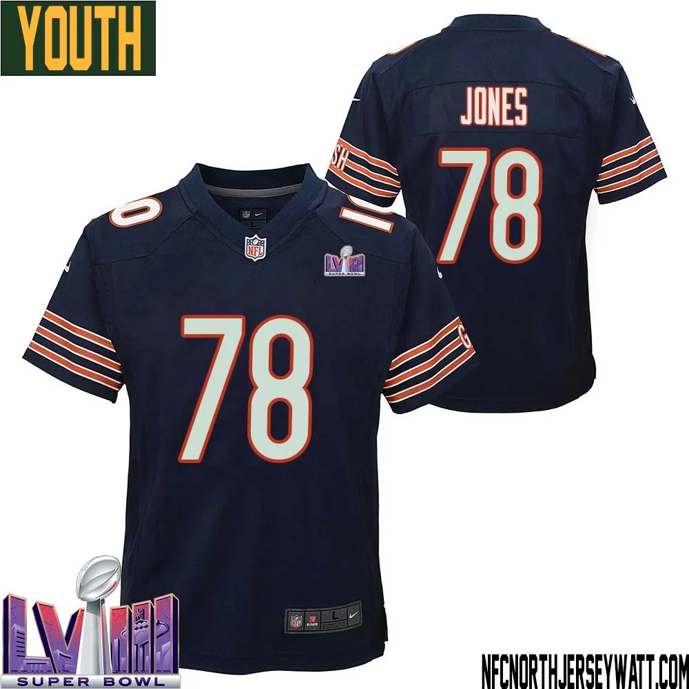 Stan Jones No 78 Chicago Bears Super Bowl LVIII Home Game Jersey Navy for Youth
