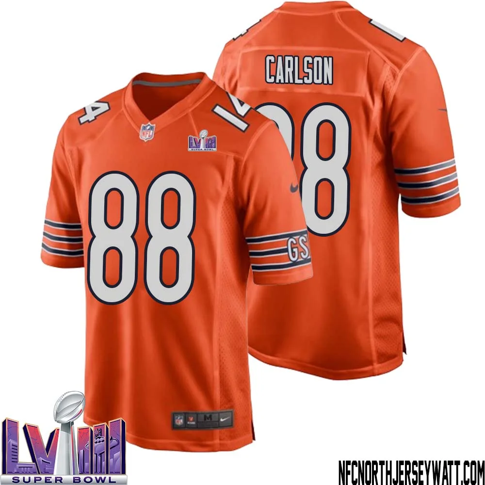 Stephen Carlson No 88 Chicago Bears Super Bowl LVIII Alternate Game Jersey Orange for Men