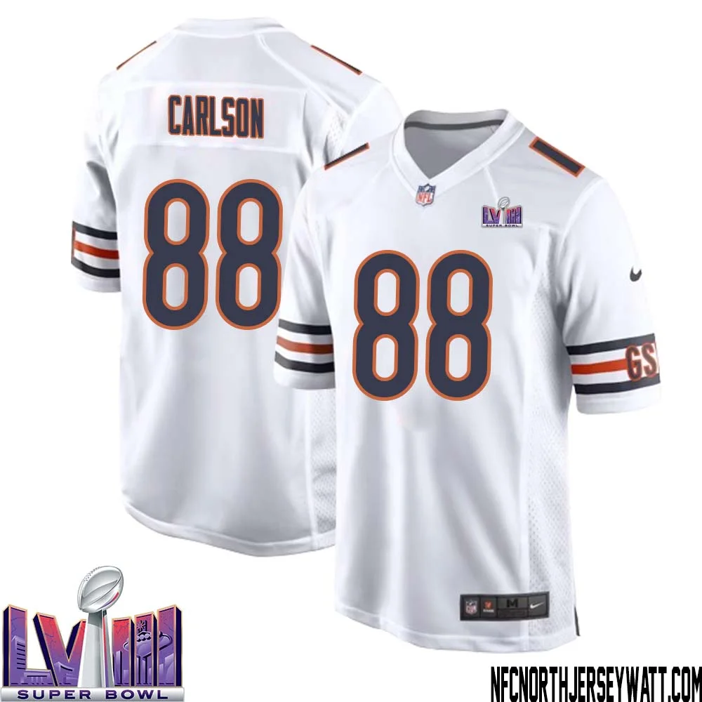 Stephen Carlson No 88 Chicago Bears Super Bowl LVIII Away Game Jersey White for Men