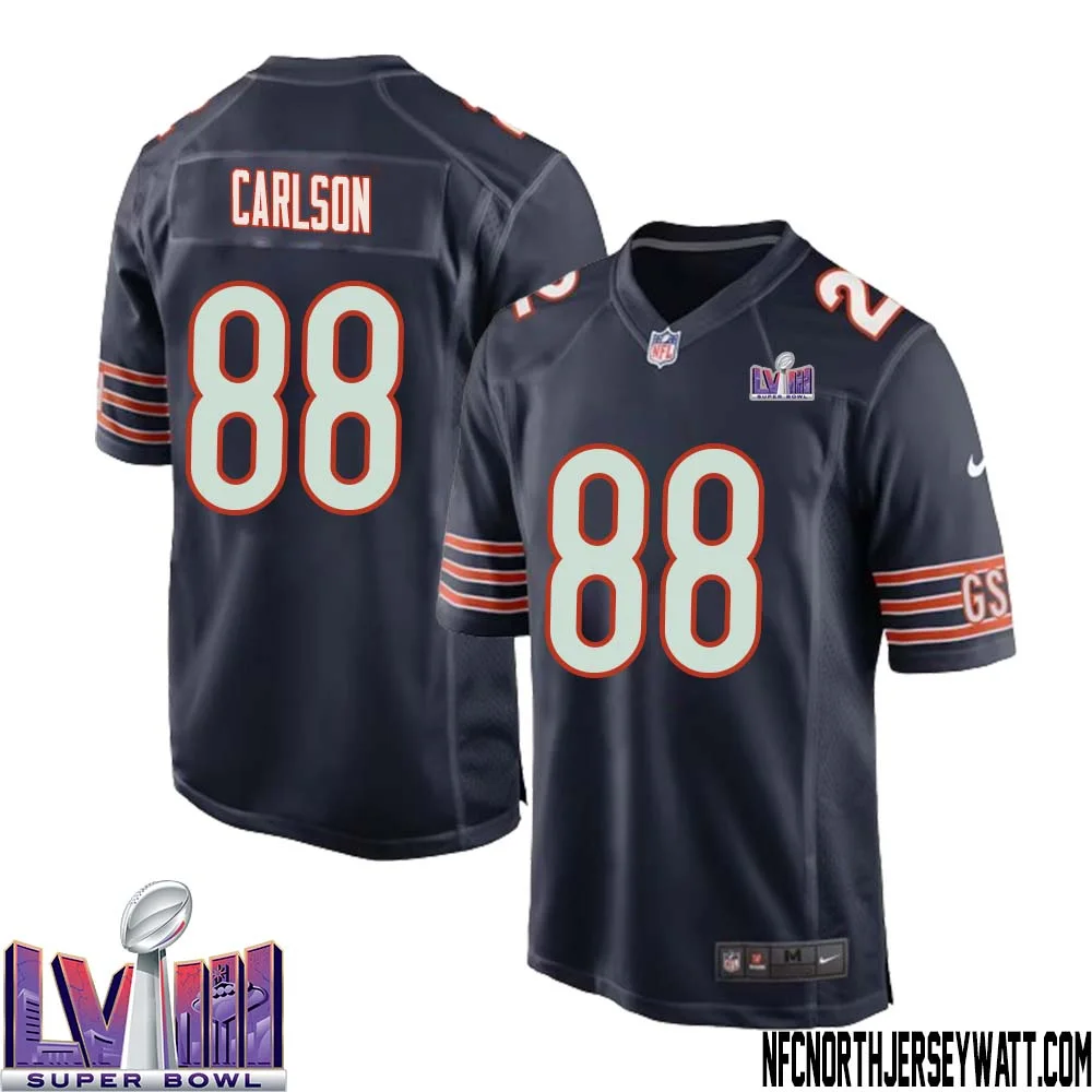 Stephen Carlson No 88 Chicago Bears Super Bowl LVIII Home Game Jersey Navy for Men