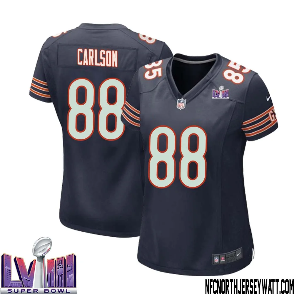 Stephen Carlson No 88 Chicago Bears Super Bowl LVIII Home Game Jersey Navy for Women 1