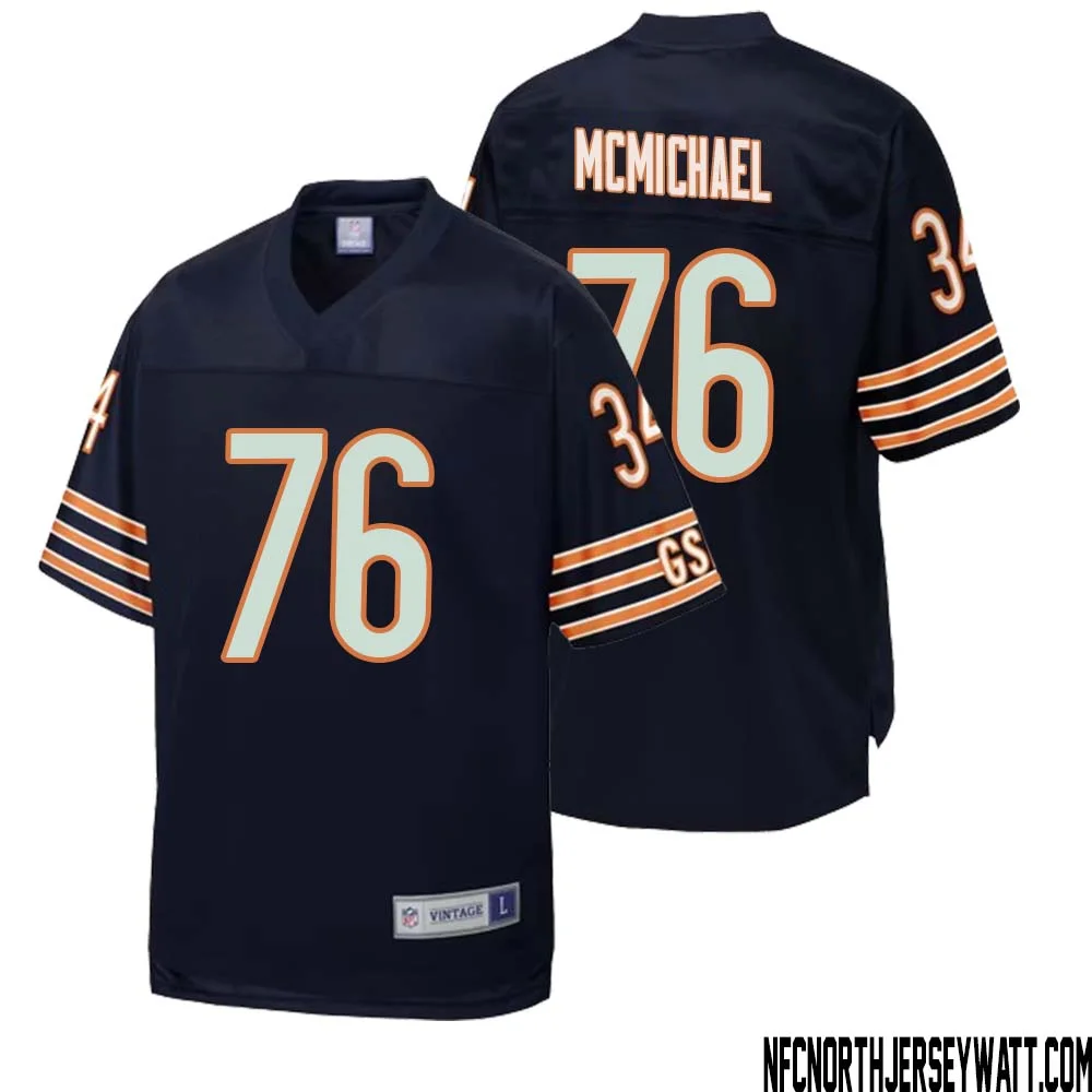 Steve McMichael No 76 Men NFL Pro Line Navy Chicago Bears Retired Player Replica Jersey 1
