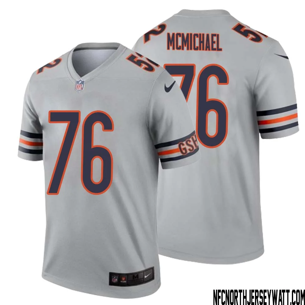 Steve McMichael No 76 Men Silver Chicago Bears Inverted Legend Jersey