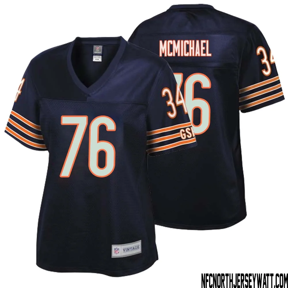 Steve McMichael No 76 Women NFL Pro Line Navy Chicago Bears Retired Player Replica Jersey 1