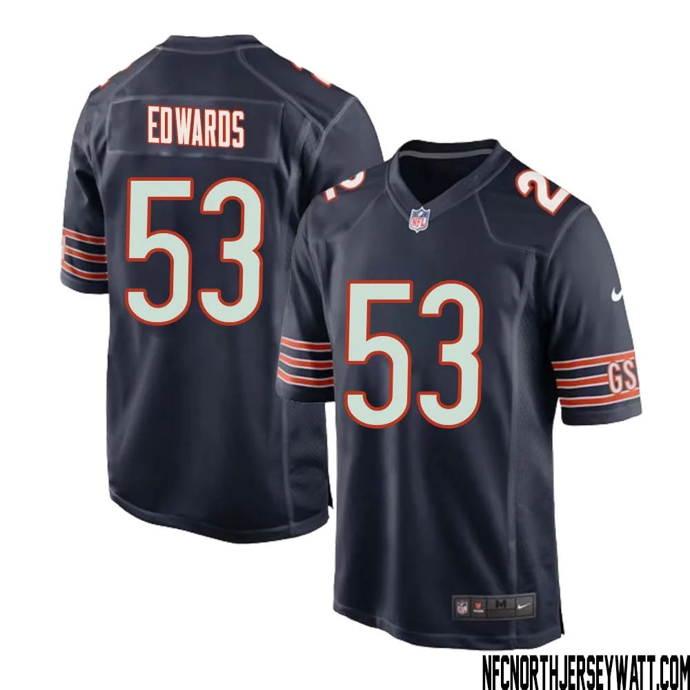 T.J. Edwards No 53 Chicago Bears Home Game Navy Jersey for Men 1