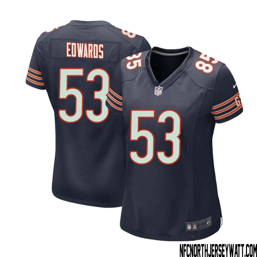 T.J. Edwards No 53 Chicago Bears Home Game Navy Jersey for Women
