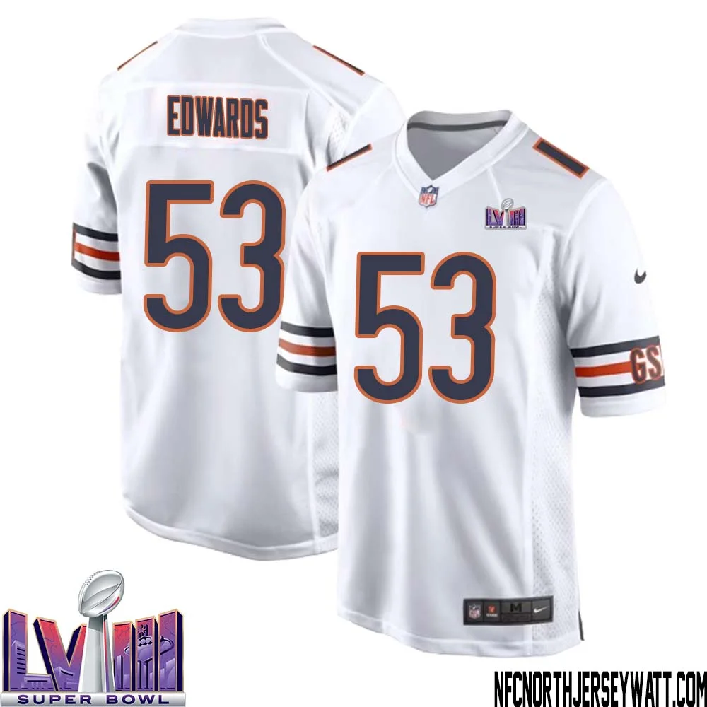T.J. Edwards No 53 Chicago Bears Super Bowl LVIII Away Game Jersey White for Men