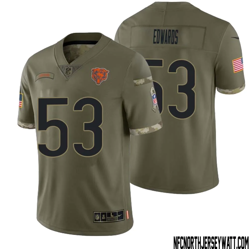 T.J. Edwards No 53 Men Olive Chicago Bears 2022 Salute To Service Retired Player Limited Jersey