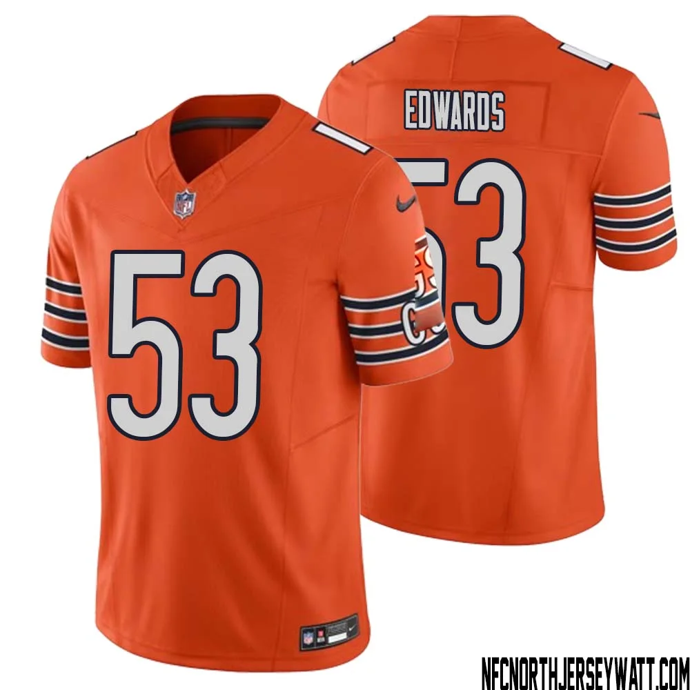 T.J. Edwards No 53 Men Orange Chicago Bears Vapor F.U.S.E. Limited Jersey