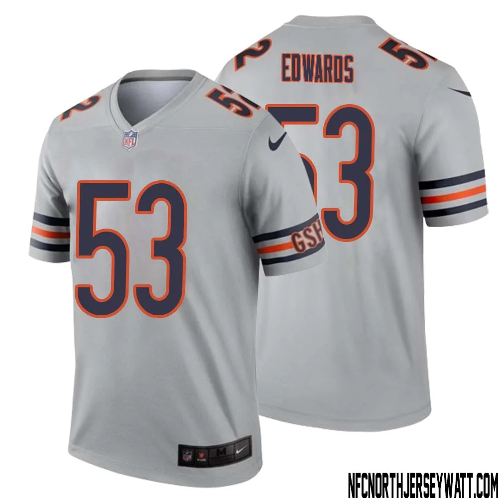 T.J. Edwards No 53 Men Silver Chicago Bears Inverted Legend Jersey 1