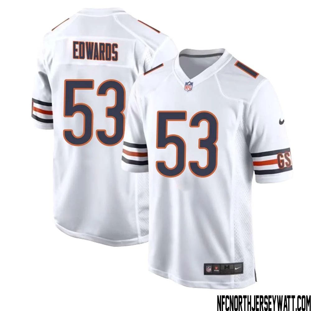 T.J. Edwards No 53 Men White Chicago Bears Away Game Jersey 1