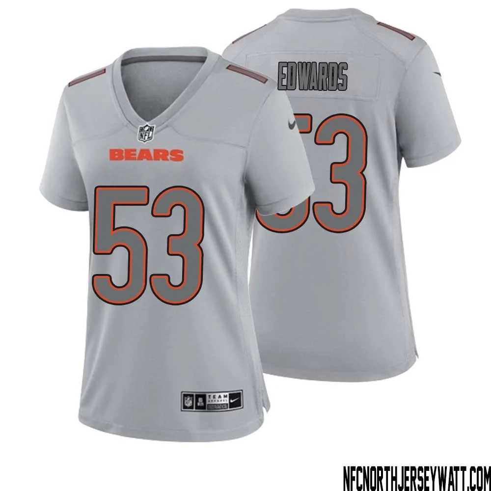 T.J. Edwards No 53 Women Gray Chicago Bears Atmosphere Fashion Game Jersey 1