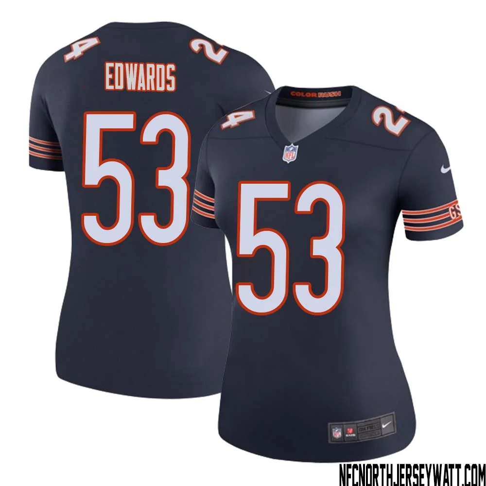 T.J. Edwards No 53 Women Navy Chicago Bears Color Rush Legend Jersey