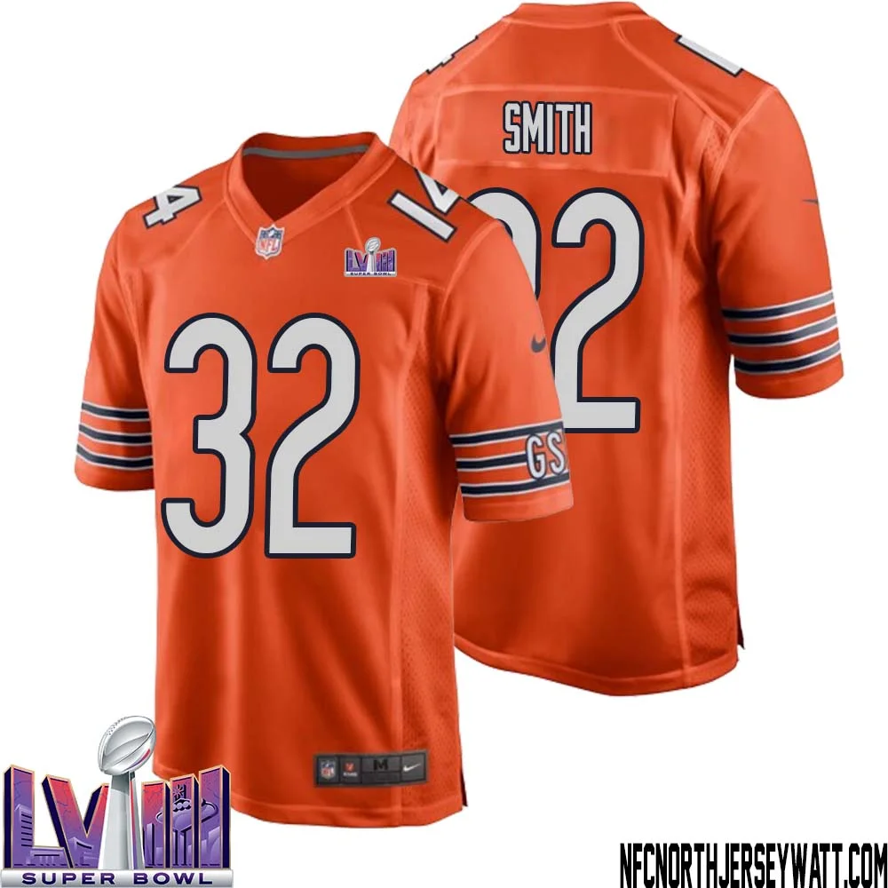 Terell Smith No 32 Chicago Bears Super Bowl LVIII Alternate Game Jersey Orange for Men