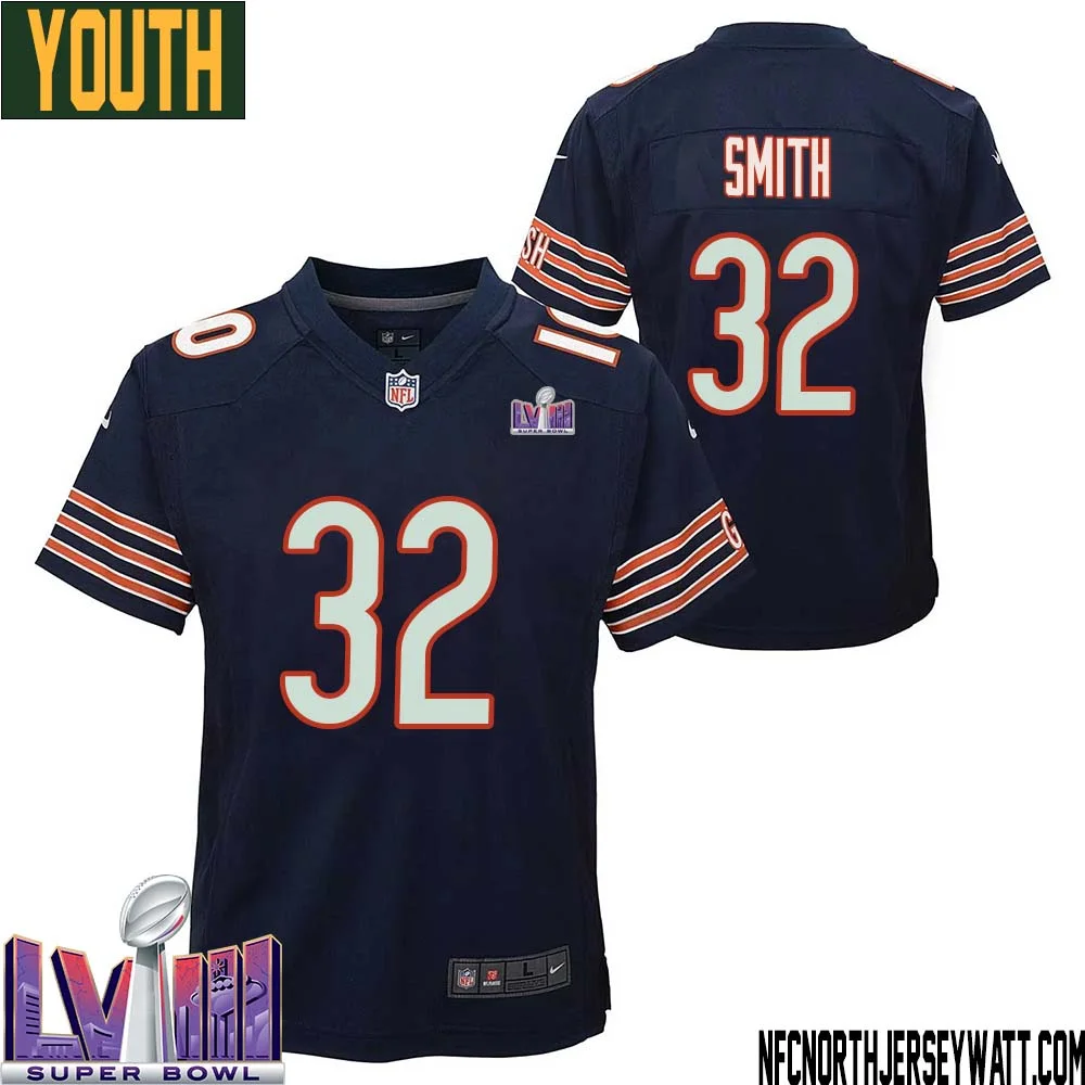 Terell Smith No 32 Chicago Bears Super Bowl LVIII Home Game Jersey Navy for Youth