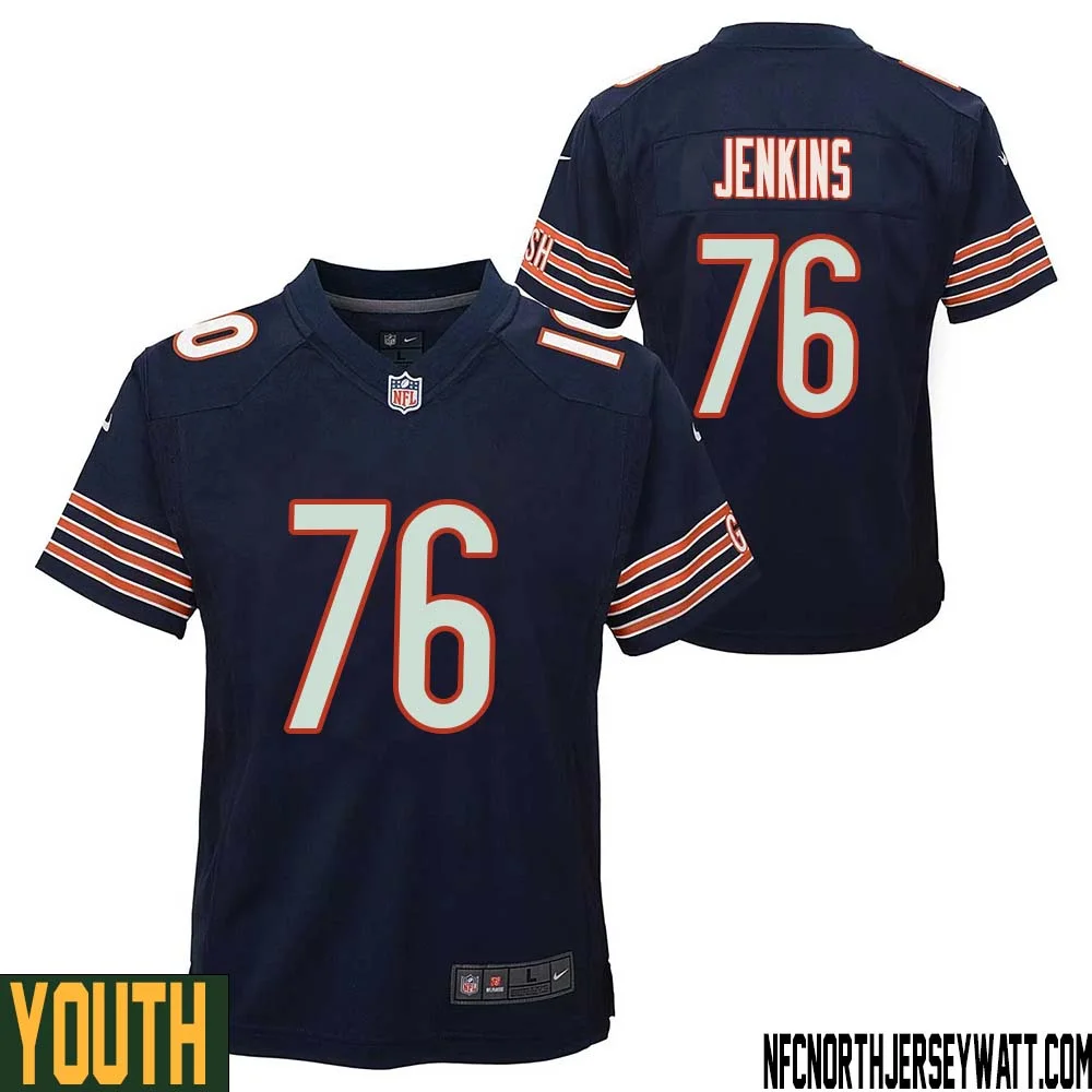 Teven Jenkins No 76 Chicago Bears Home Game Navy Jersey for Youth 1