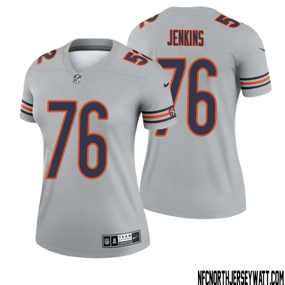 Teven Jenkins No 76 Women Silver Chicago Bears Inverted Legend Jersey