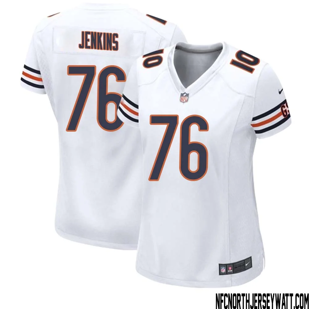 Teven Jenkins No 76 Women White Chicago Bears Away Game Jersey