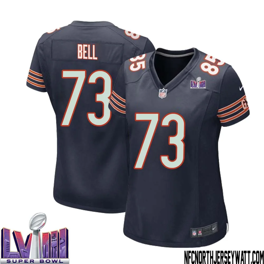 Travis Bell No 73 Chicago Bears Super Bowl LVIII Home Game Jersey Navy for Women