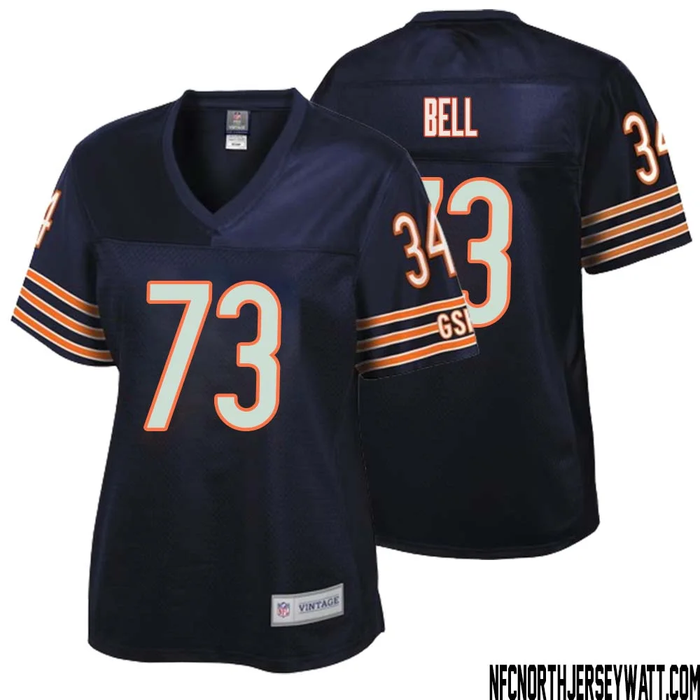 Travis Bell No 73 Women NFL Pro Line Navy Chicago Bears Retired Player Replica Jersey