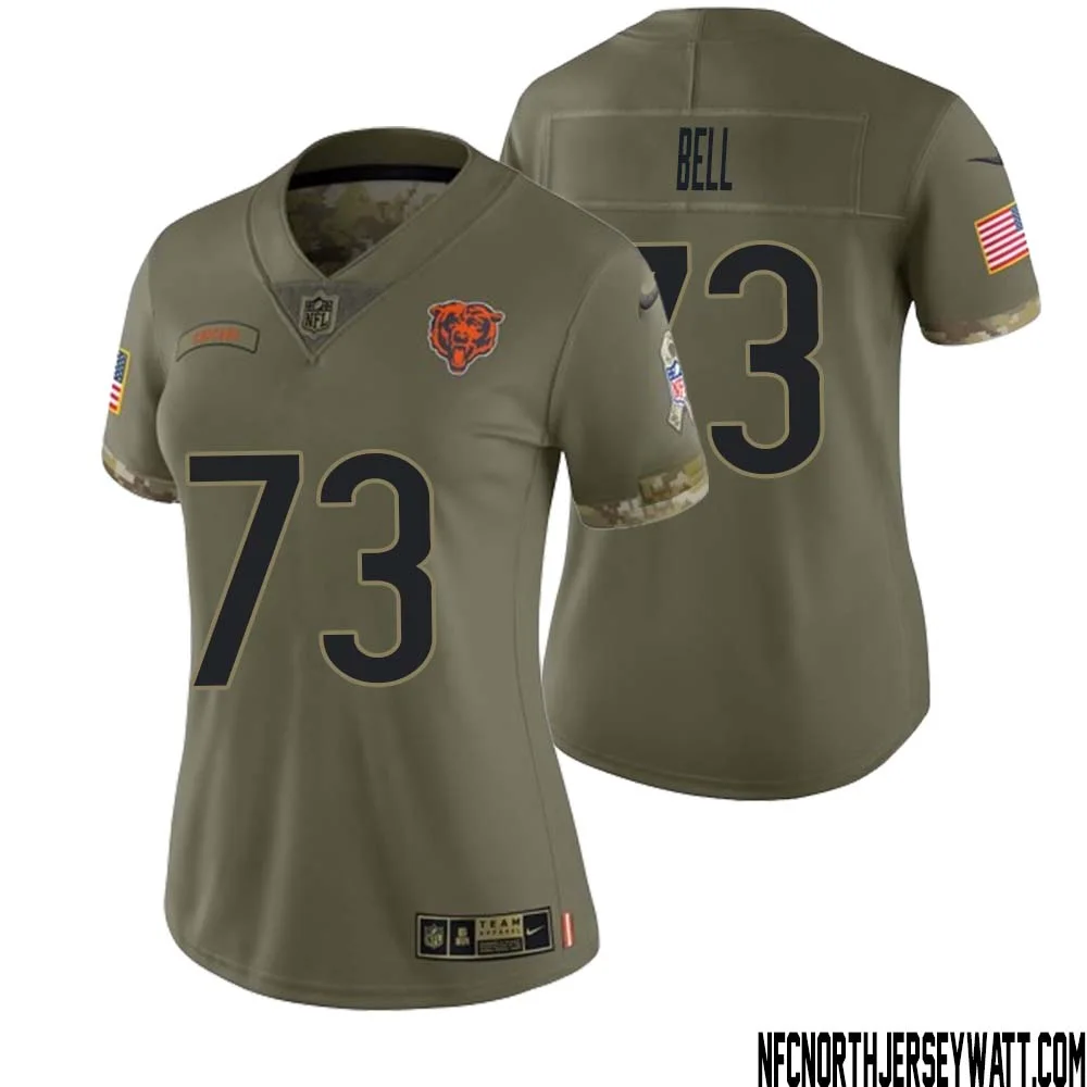 Travis Bell No 73 Women Olive Chicago Bears 2022 Salute To Service Retired Player Limited Jersey