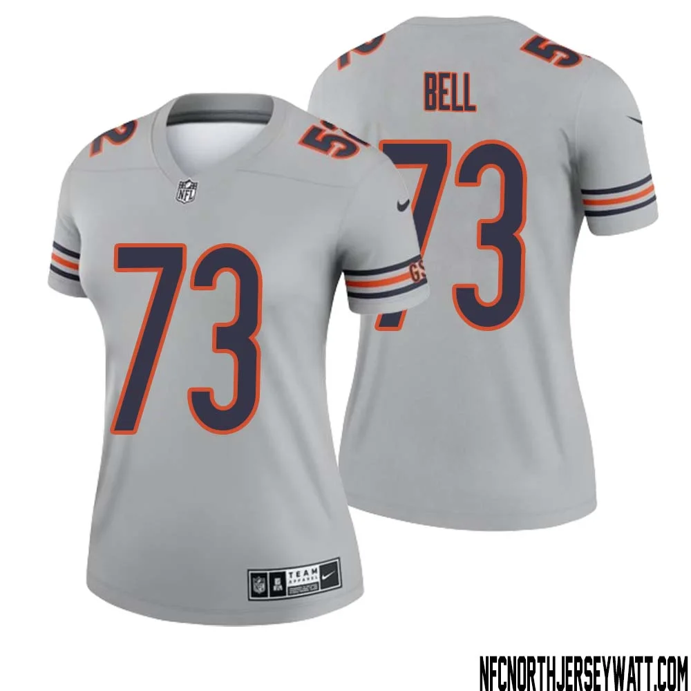 Travis Bell No 73 Women Silver Chicago Bears Inverted Legend Jersey 1