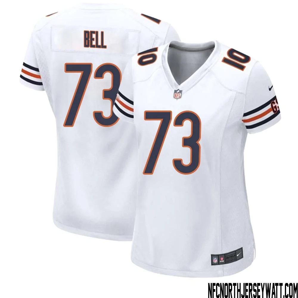 Travis Bell No 73 Women White Chicago Bears Away Game Jersey 1