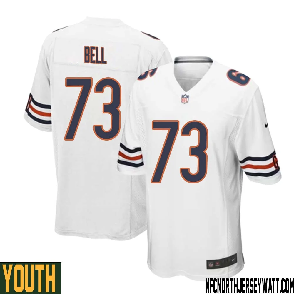 Travis Bell No 73 Youth White Chicago Bears Away Game Jersey 1