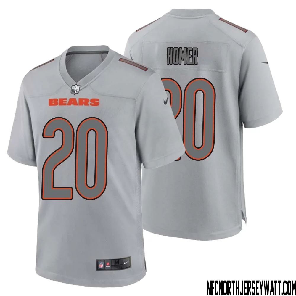 Travis Homer No 20 Men Gray Chicago Bears Atmosphere Fashion Game Jersey 1