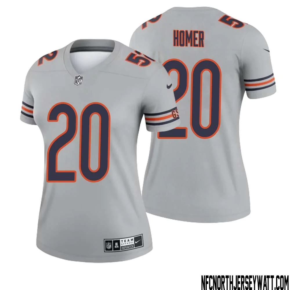 Travis Homer No 20 Women Silver Chicago Bears Inverted Legend Jersey 1