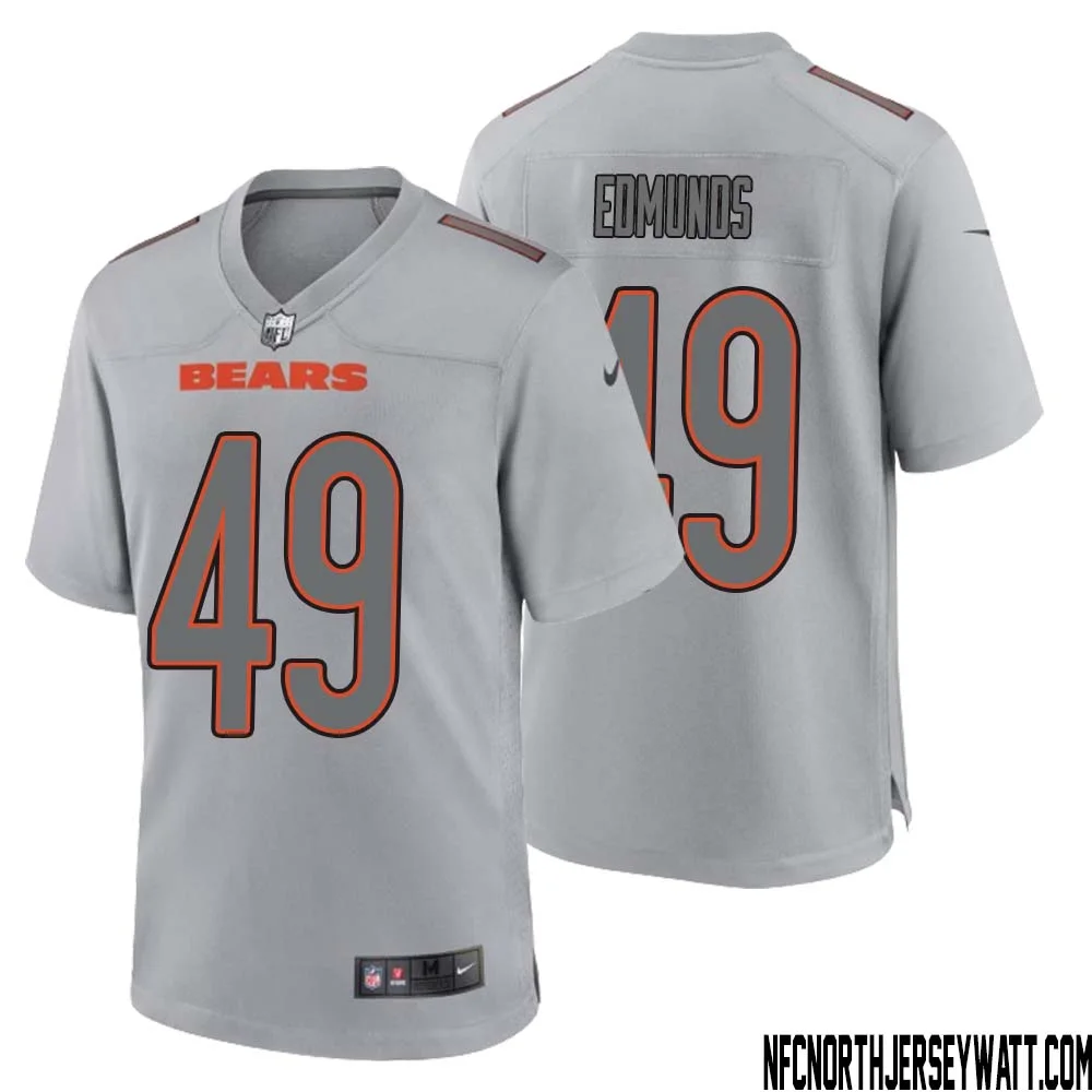 Tremaine Edmunds No 49 Men Gray Chicago Bears Atmosphere Fashion Game Jersey