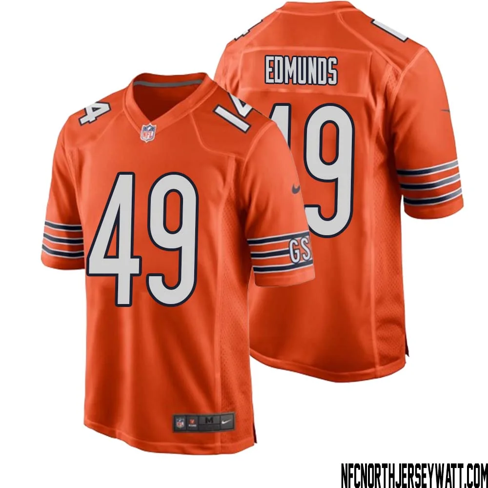 Tremaine Edmunds No 49 Men Orange Chicago Bears Alternate Game Player Jersey 1