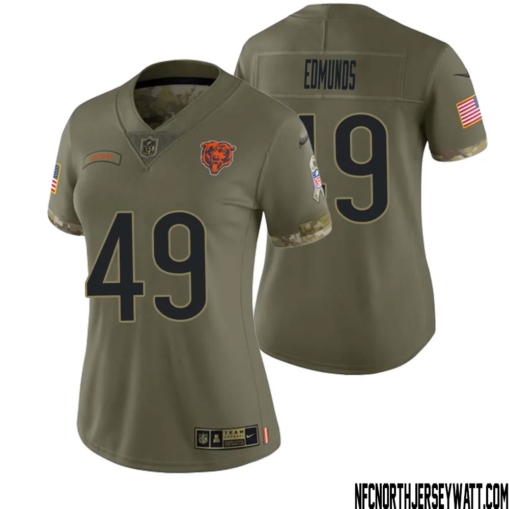 Tremaine Edmunds No 49 Women Olive Chicago Bears 2022 Salute To Service Retired Player Limited Jersey