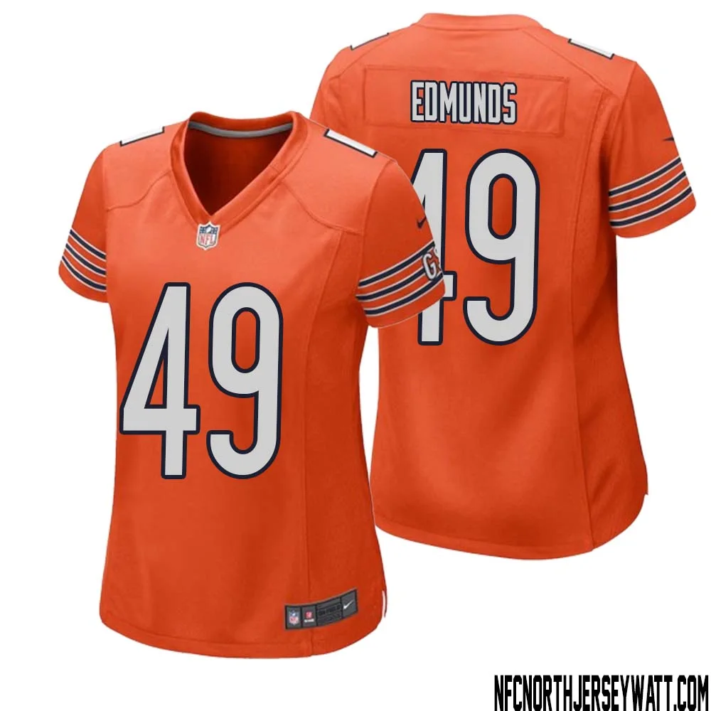 Tremaine Edmunds No 49 Women Orange Chicago Bears Alternate Game Player Jersey