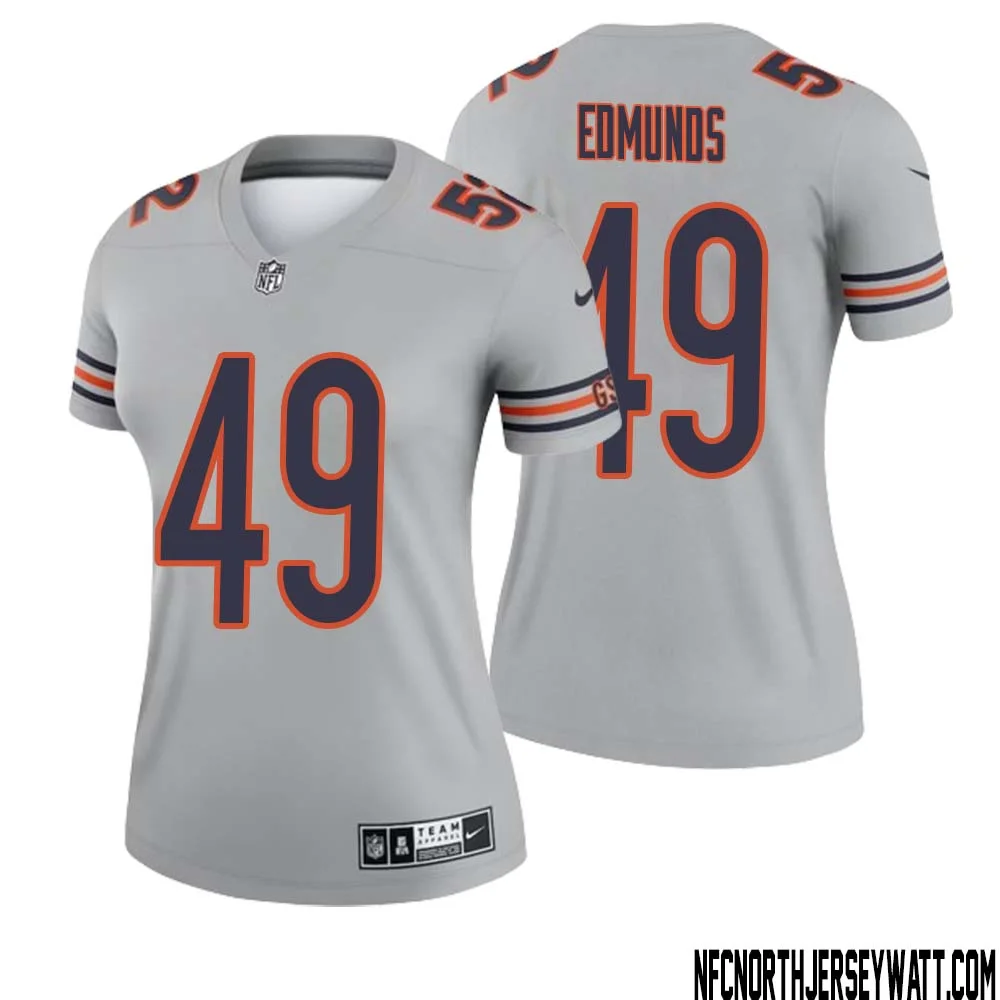 Tremaine Edmunds No 49 Women Silver Chicago Bears Inverted Legend Jersey 1