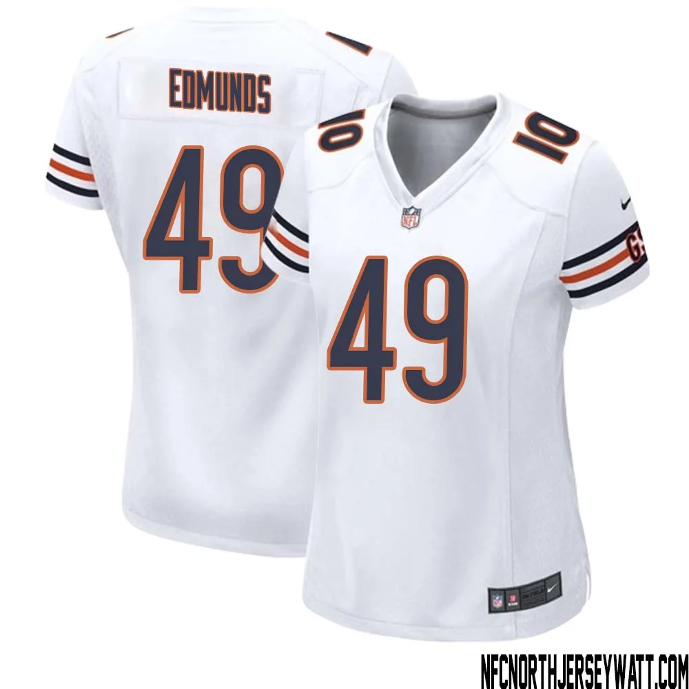 Tremaine Edmunds No 49 Women White Chicago Bears Away Game Jersey