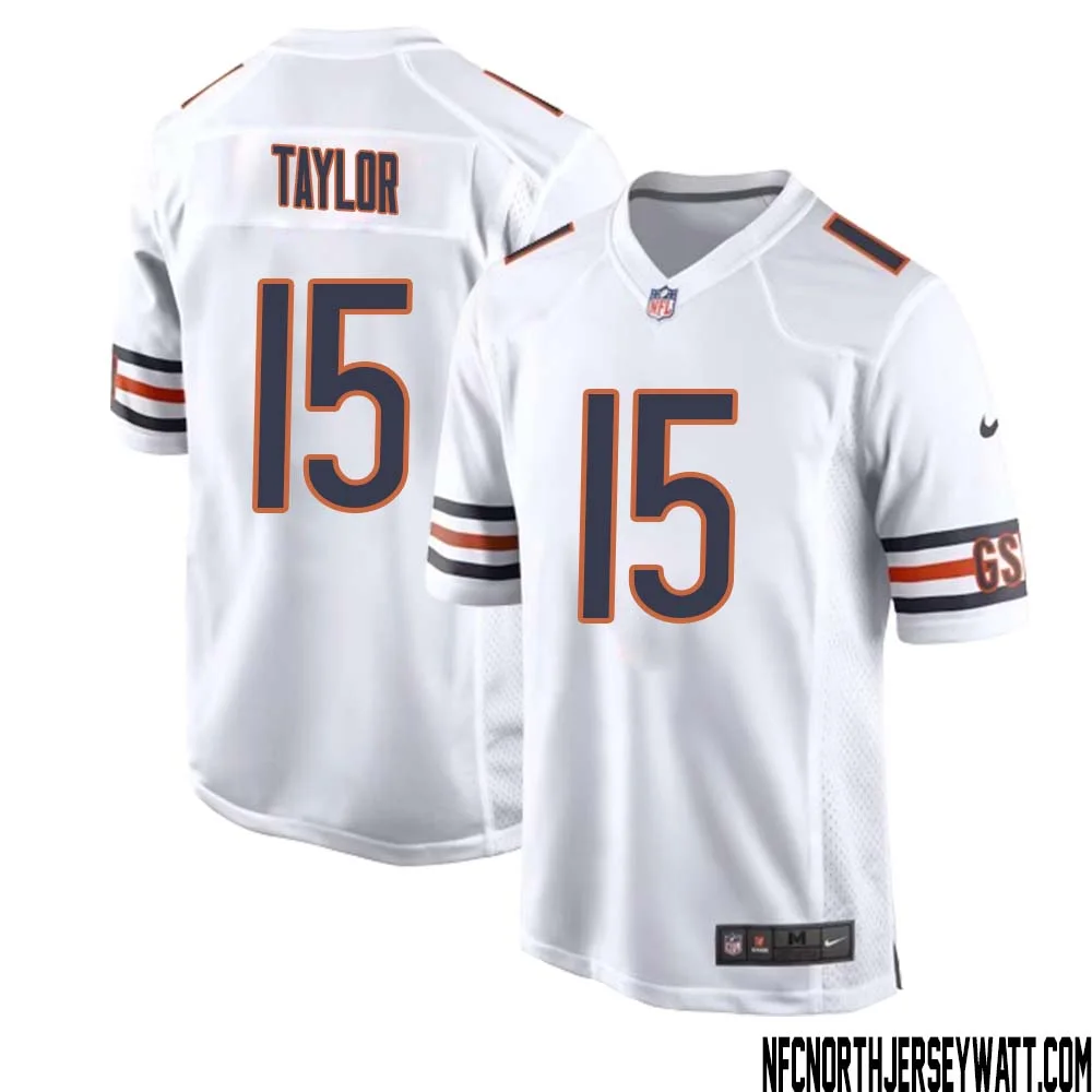 Trent Taylor No 15 Men White Chicago Bears Away Game Jersey 1