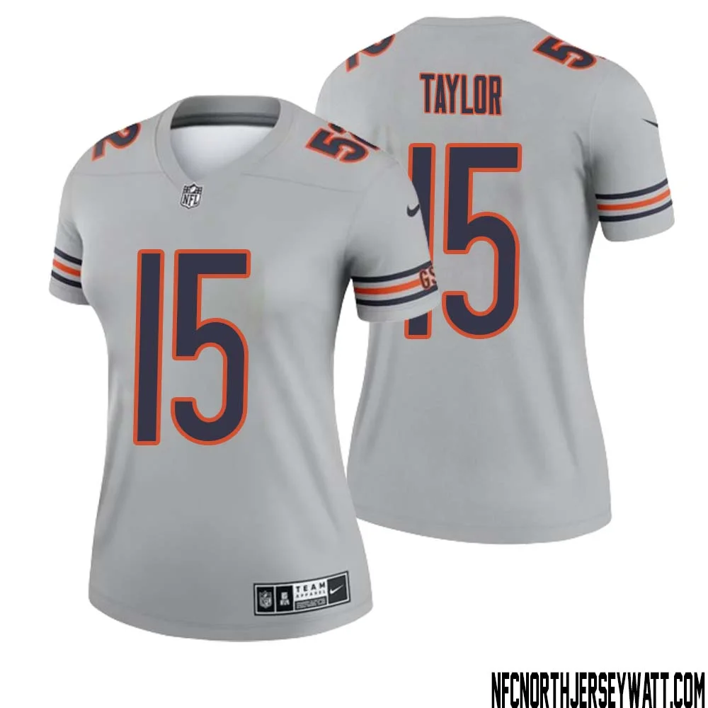 Trent Taylor No 15 Women Silver Chicago Bears Inverted Legend Jersey 1