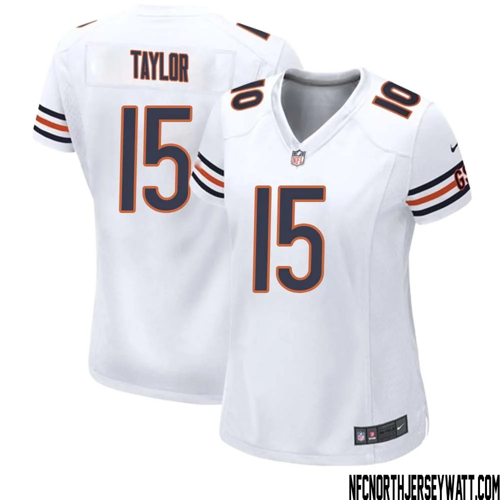 Trent Taylor No 15 Women White Chicago Bears Away Game Jersey