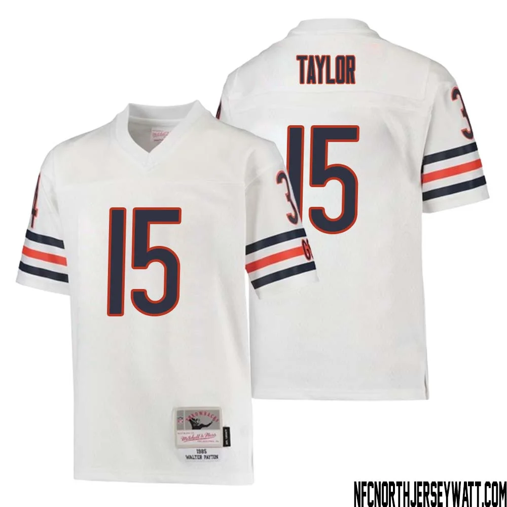 Trent Taylor No 15 Youth Mitchell Ness White Chicago Bears 1985 Retired Player Legacy Jersey