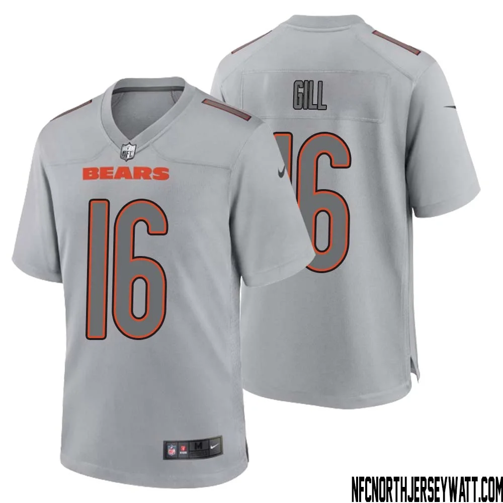 Trenton Gill No 16 Men Gray Chicago Bears Atmosphere Fashion Game Jersey