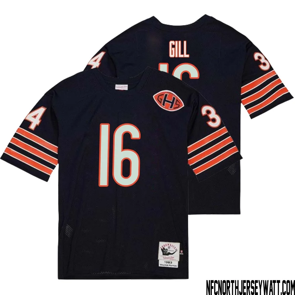 Trenton Gill No 16 Men Mitchell Ness Navy Chicago Bears 2004 Authentic Throwback Retired Player Jersey