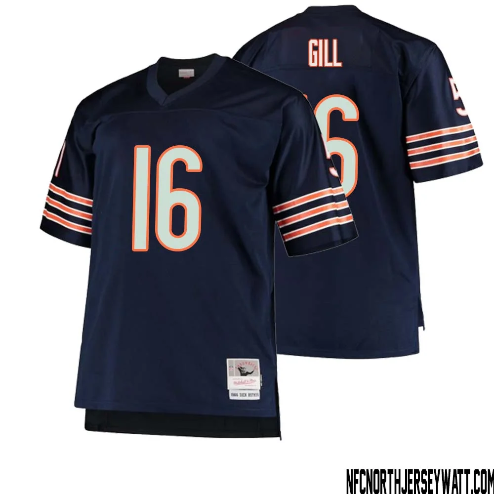 Trenton Gill No 16 Men Mitchell Ness Navy Chicago Bears Big Tall 1966 Retired Player Replica Jersey