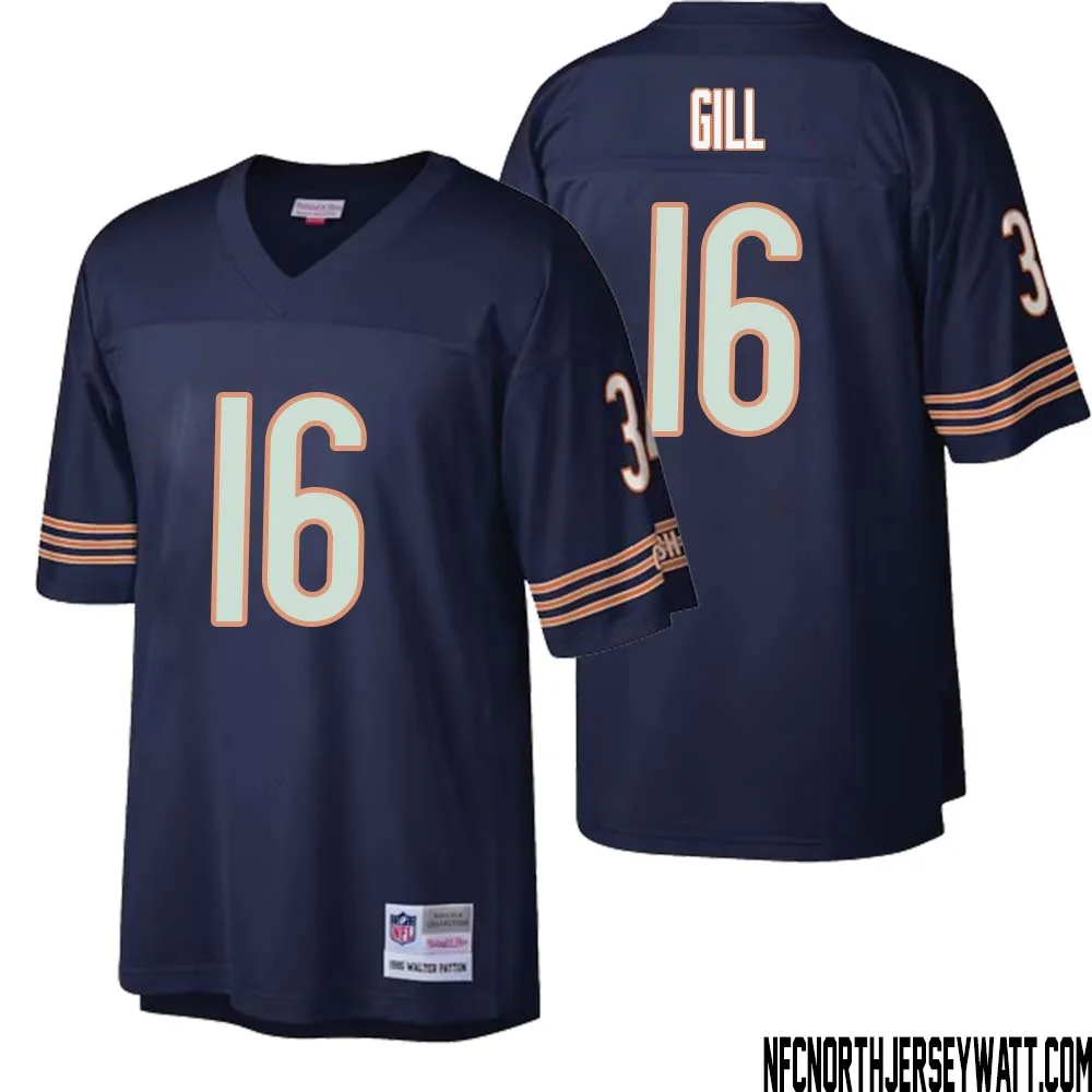 Trenton Gill No 16 Men Mitchell Ness Navy Chicago Bears Big Tall 1985 Retired Player Replica Jersey 1 1