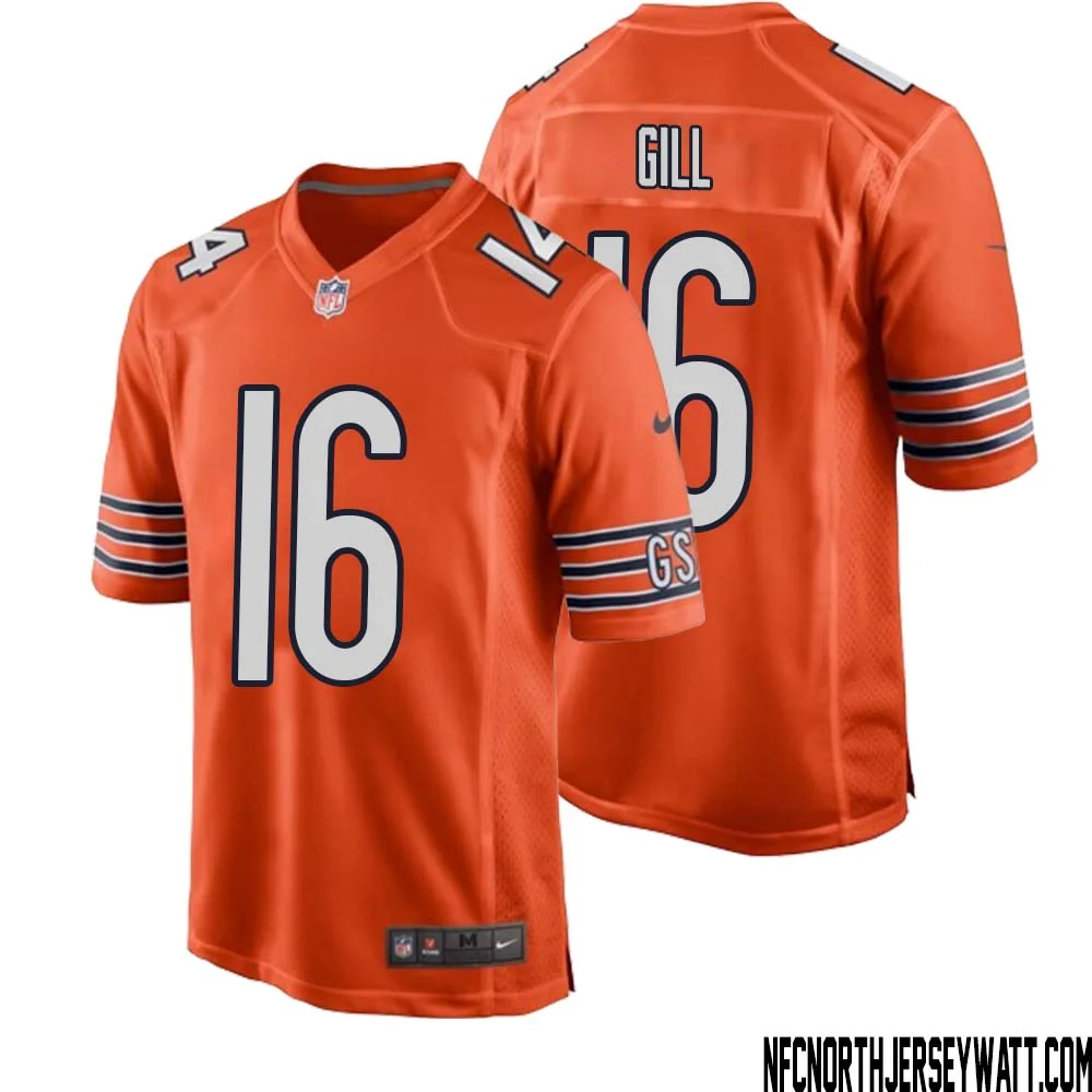 Trenton Gill No 16 Men Orange Chicago Bears Alternate Game Player Jersey 1