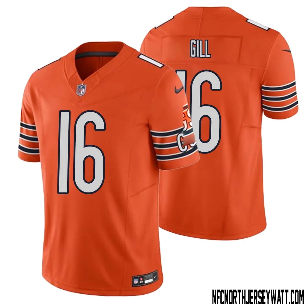 Trenton Gill No 16 Men Orange Chicago Bears Vapor F.U.S.E. Limited Jersey