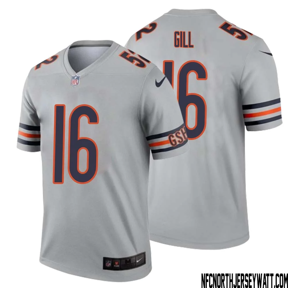Trenton Gill No 16 Men Silver Chicago Bears Inverted Legend Jersey 1
