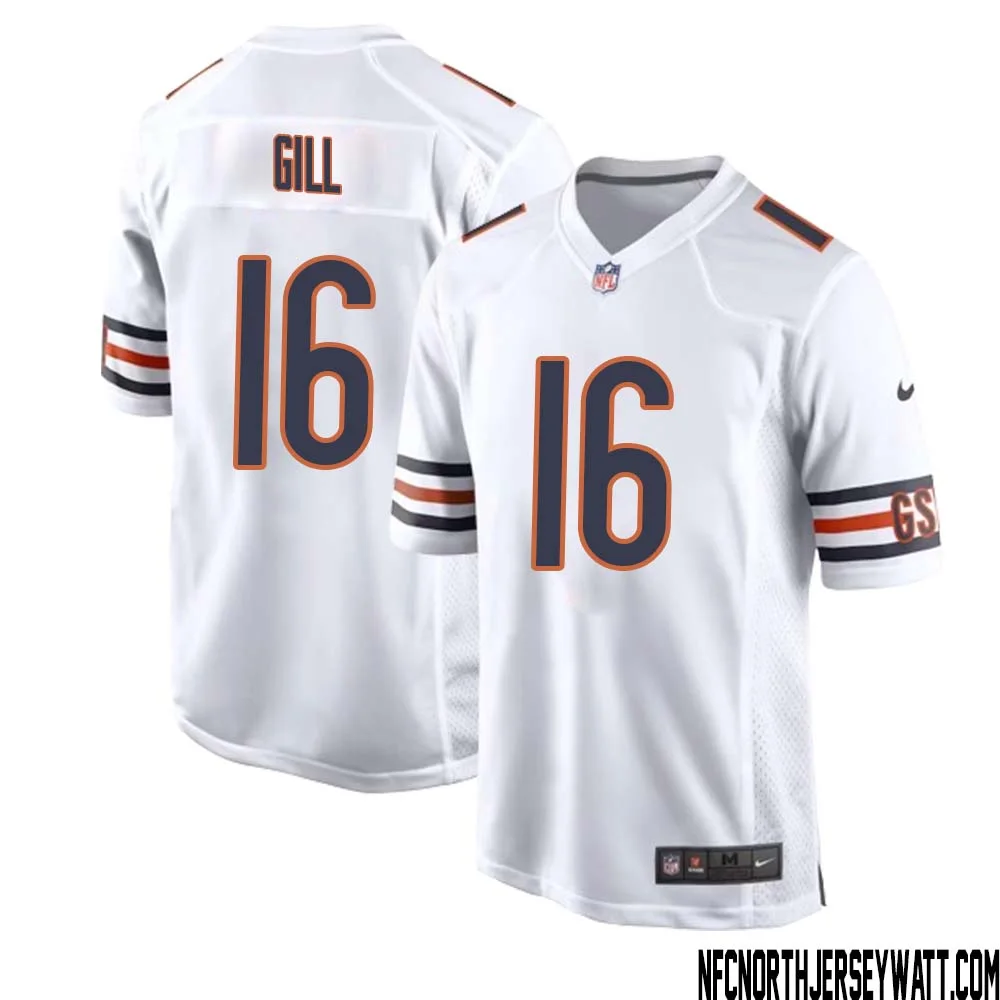 Trenton Gill No 16 Men White Chicago Bears Away Game Jersey 1