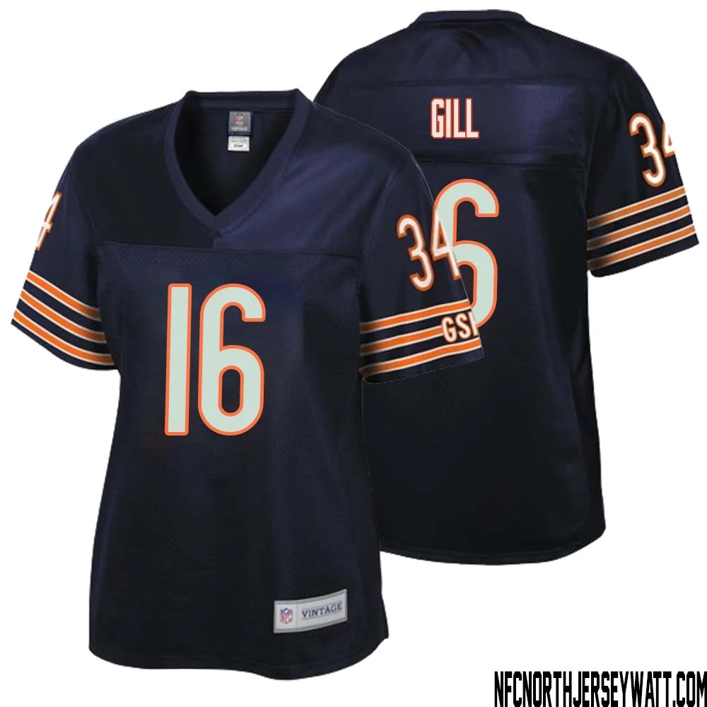 Trenton Gill No 16 Women NFL Pro Line Navy Chicago Bears Retired Player Replica Jersey
