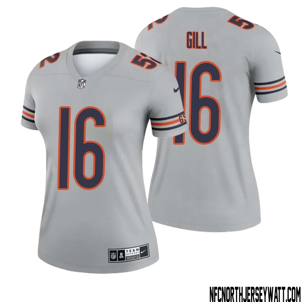 Trenton Gill No 16 Women Silver Chicago Bears Inverted Legend Jersey